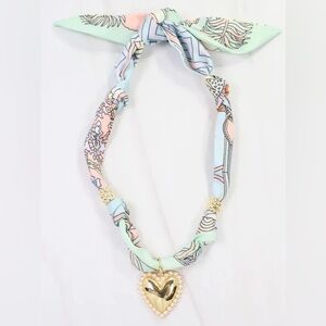 Callie Heart Charm Mint & Cream Knotted Scarf Detailed Necklace